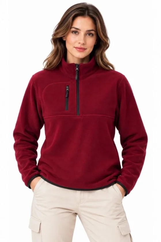 Polar Dik Yaka Yarım Fermuarlı Fermuarlı Göğüs Cepli Regular Fit Kışlık Sweatshirt - Bordo — görsel 1/3