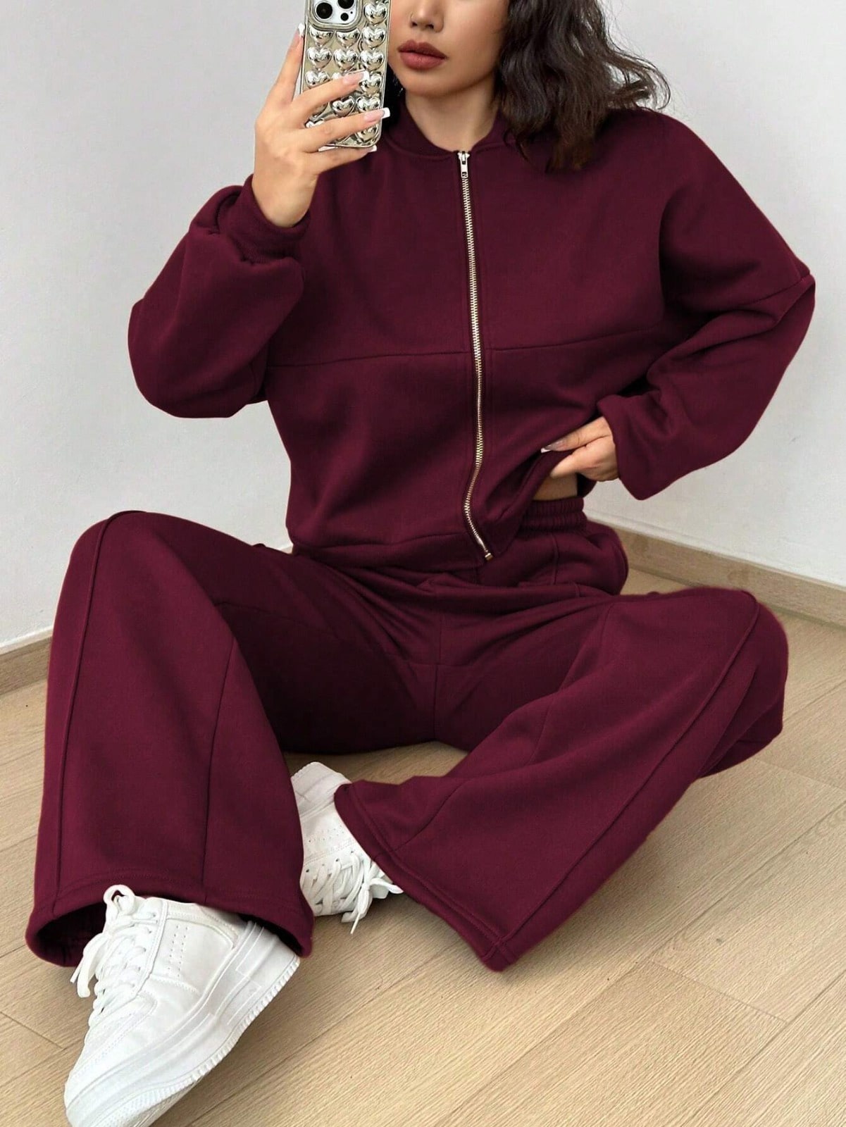 Kadın Uzun Kollu Önden Fermuarlı Modal Bluz Ve Pantolon İkili Takım — görsel 1/10