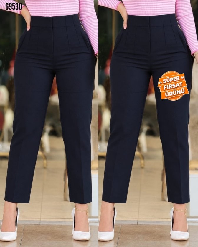 Kadın Üste Oturan Paçası Bilek Üzerinde Biten Krep Kumaş Kumaş Pantolon 36 (s) - 50 (5xl) — görsel 1/5