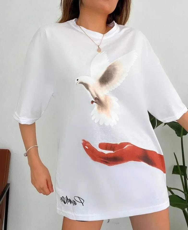 Dijital Baskılı T-Shirt - Beyaz — görsel 1/2