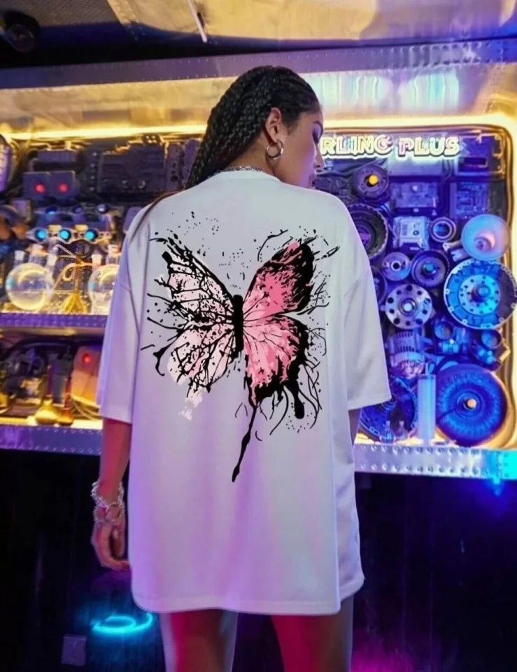 Unisex Baskılı Oversize T-Shirt - Beyaz — görsel 1/4