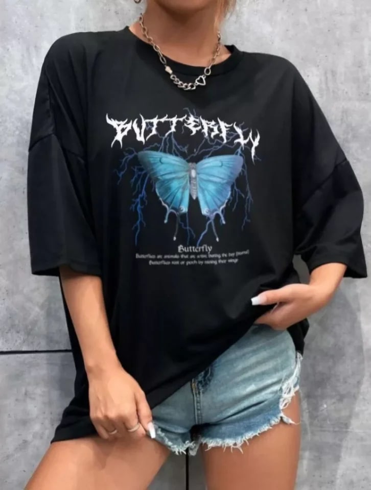 Unisex Baskılı Oversize T-Shirt - Siyah — görsel 1/4