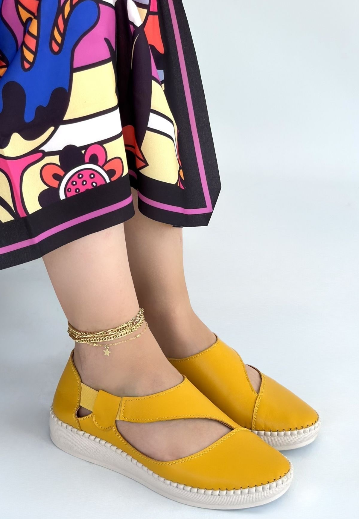 Cower Sarı Hakiki Deri Babet Ayakkabı — görsel 1/4