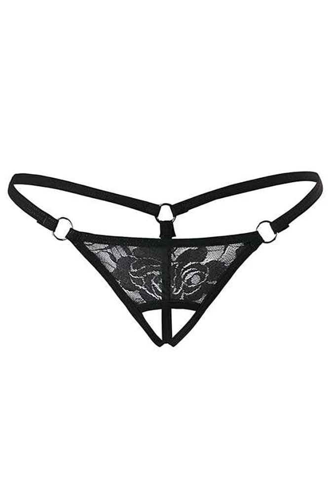 Siyah Dantelli Özel Bölgesi Açık G-String Tm1167 — görsel 1/1