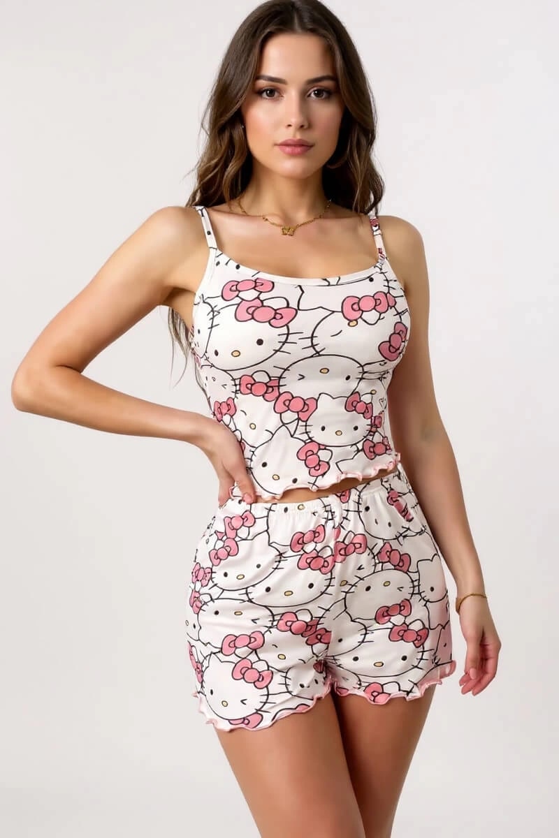Hello Kitty Baskılı Askılı Şortlu Pijama Takımı — görsel 1/4