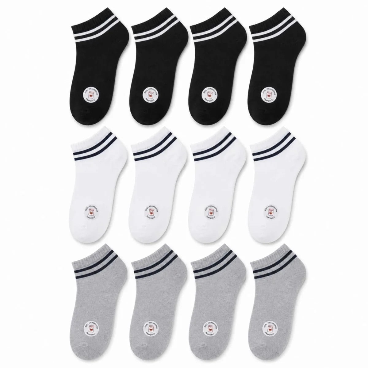 Unisex Çizgili Patik Çorap 12'lı | %85 Pamuklu Geri Dönüşüm İplikli, İnce Dikişli Spor — görsel 1/7