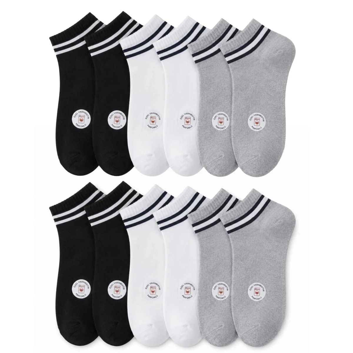 Unisex Çizgili Patik Çorap 6'lı | %85 Pamuklu Geri Dönüşüm İplikli, İnce Dikişli Spor — görsel 1/7