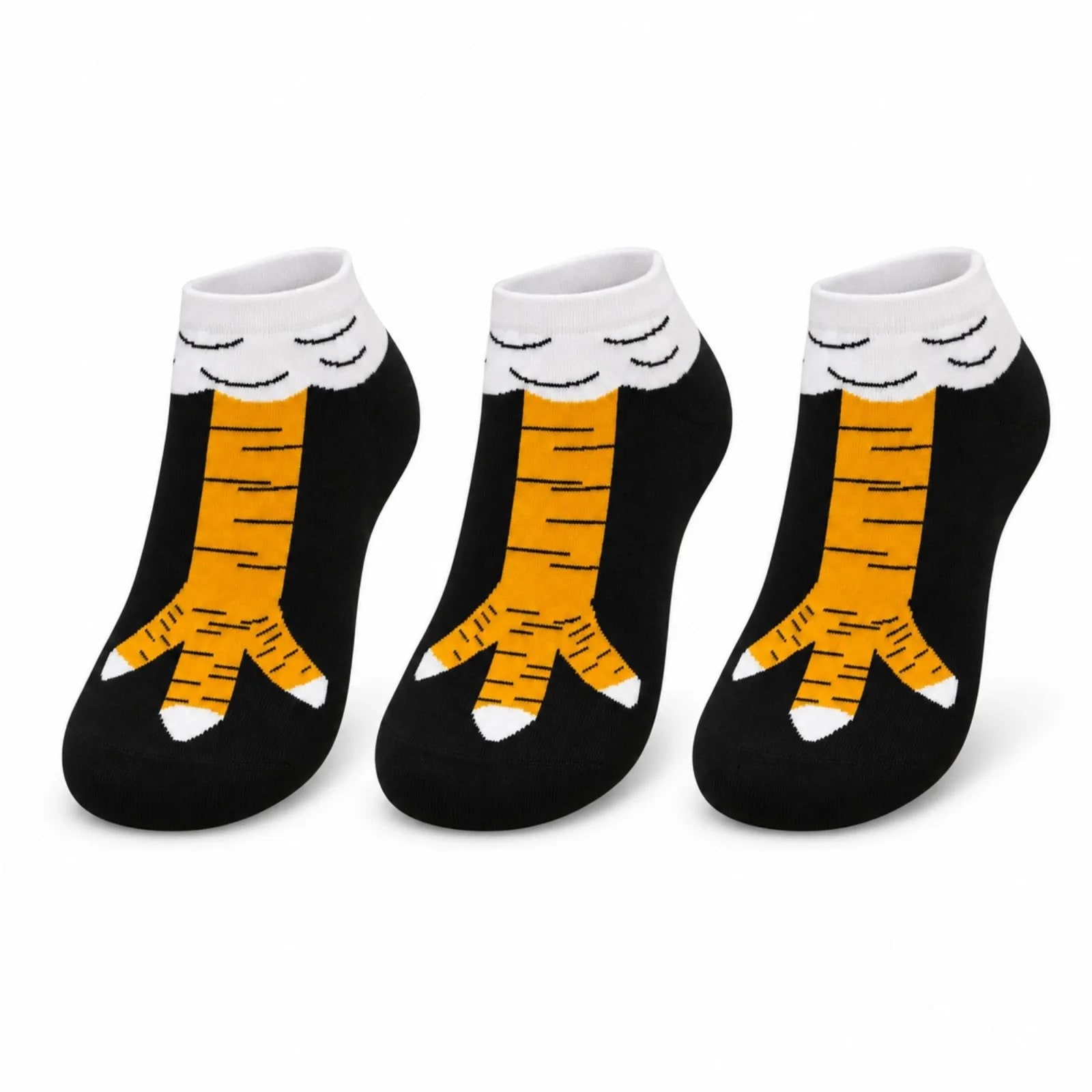 Kadın Tavuk Ayağı Desenli 3'lü Patik Çorap Dikişsiz Pamuklu Eğlenceli Sneaker Günlük Çorap — görsel 1/7
