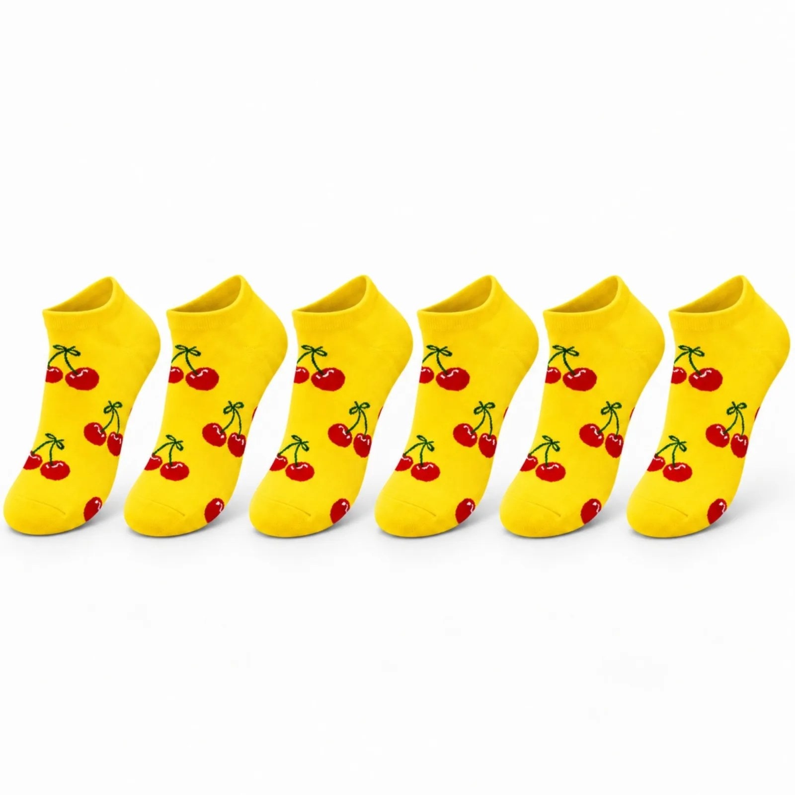 Kadın Kiraz 6'lı Desenli Patik Çorap Sarı Pamuklu Dikişsiz Sneaker Uyumlu Eğlenceli Günlük Set — görsel 1/7