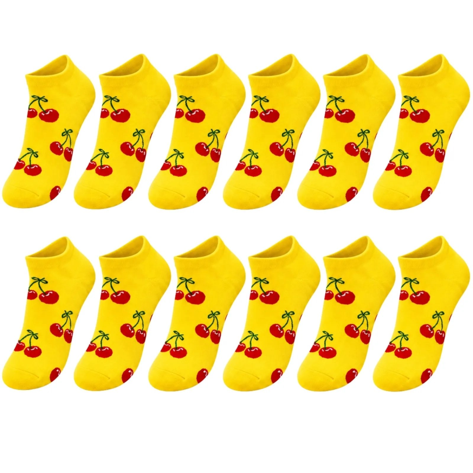 Kadın Kiraz 12'li Desenli Patik Çorap Sarı Pamuklu Dikişsiz Sneaker Uyumlu Eğlenceli Günlük Set — görsel 1/7