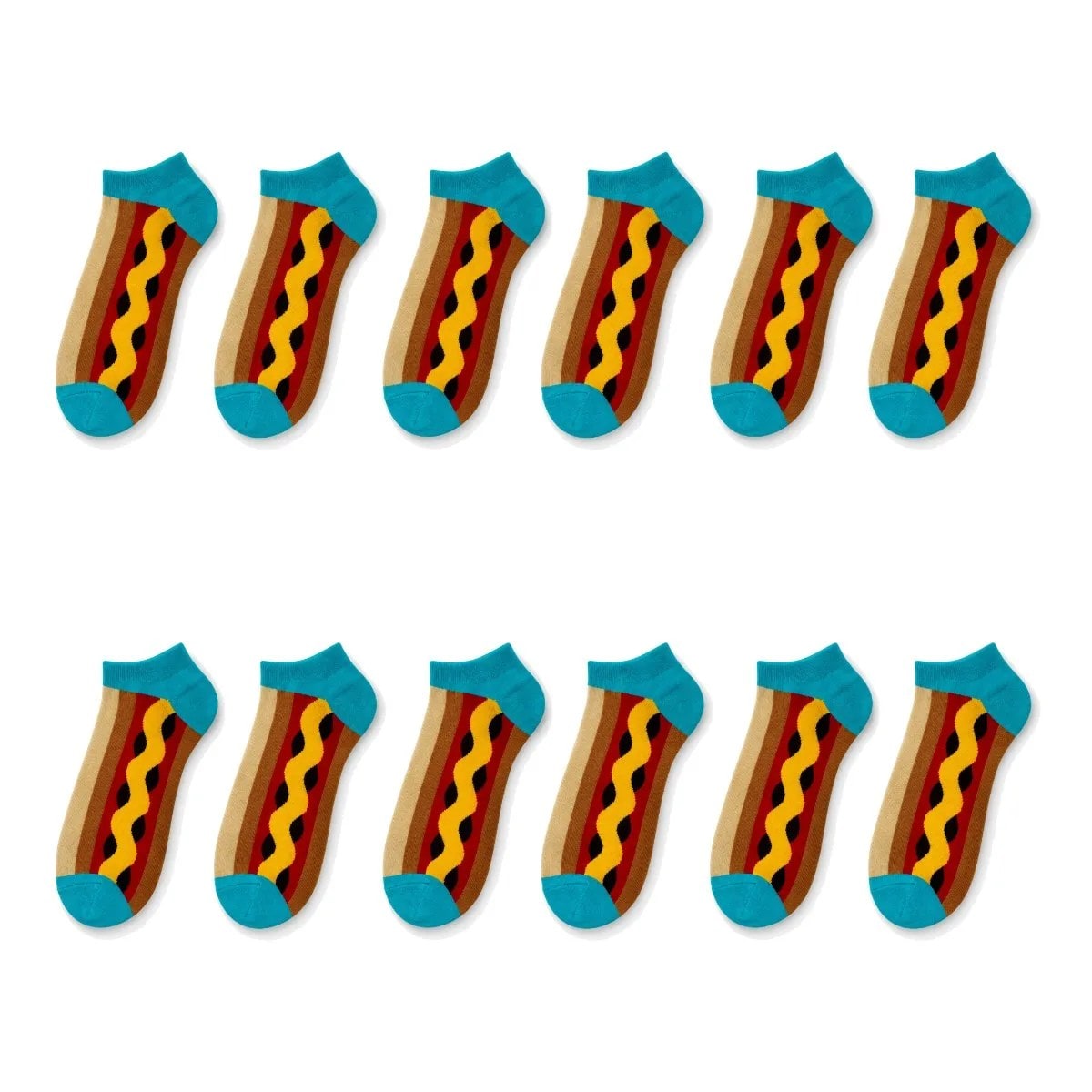 Hot Dog Desenli Patik 6'lı Çorap Seti | Renkli Eğlenceli Günlük Kısa Bilek Çorap Çoklu Paket Fırsatı — görsel 1/7