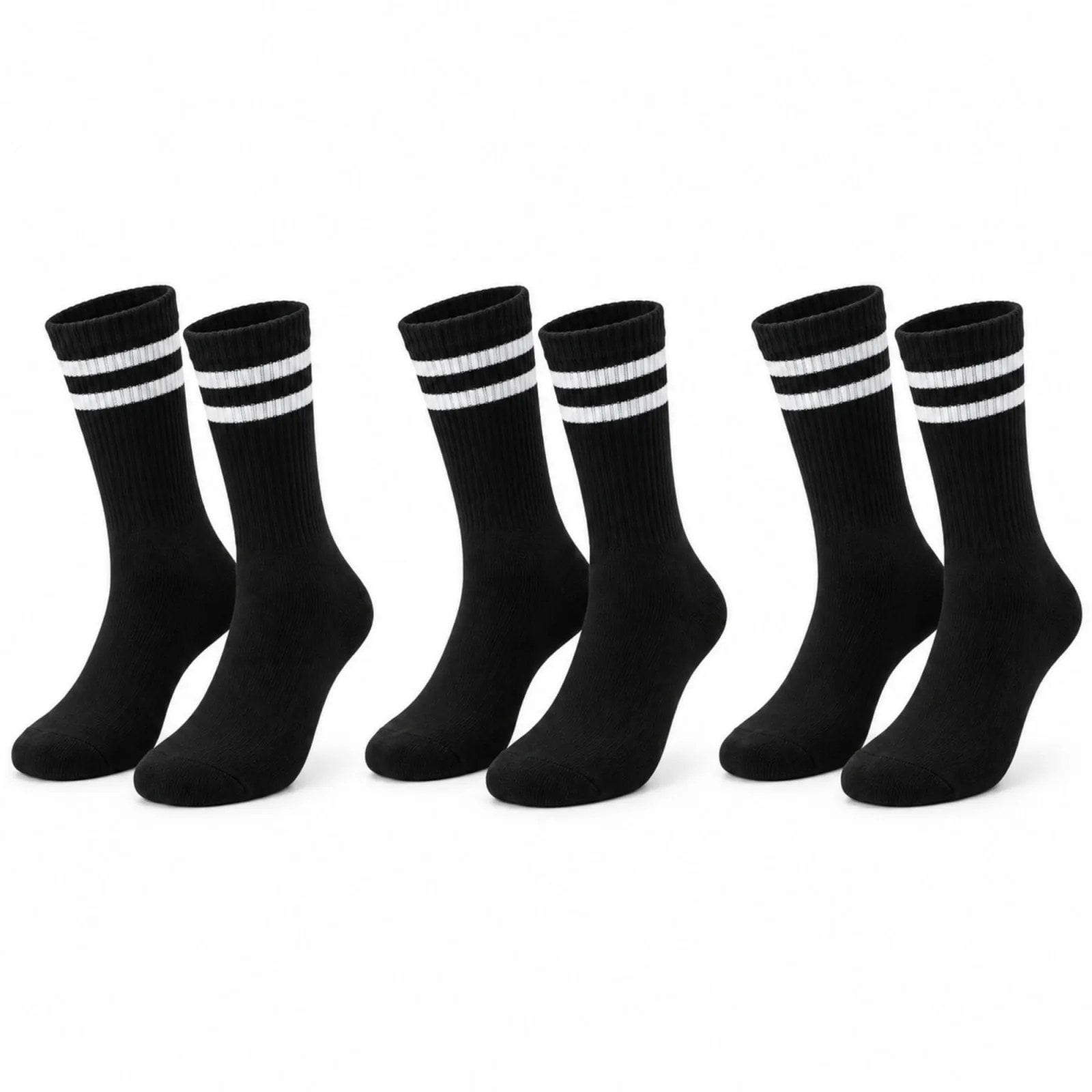 Siyah Çorap Beyaz Çizgili 3'lü Set Unisex Uzun Soket Günlük Spor Rahat Kolej Stil Çorap Seti — görsel 1/7