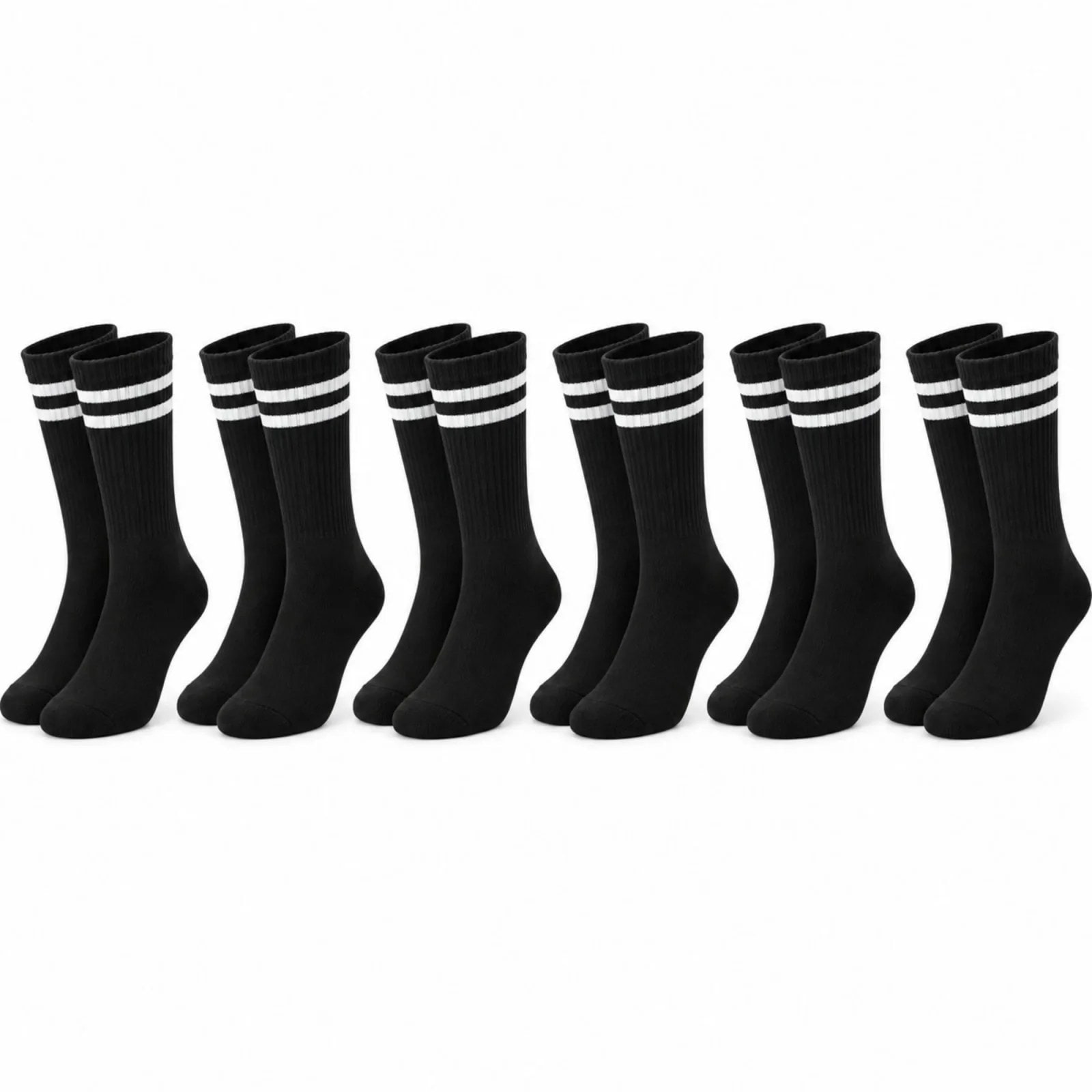 Unisex Siyah Çorap Beyaz Çizgili 6'lı Set Uzun Soket Günlük Spor Kolej Stil Rahat Şık Tasarım Modeli — görsel 1/7