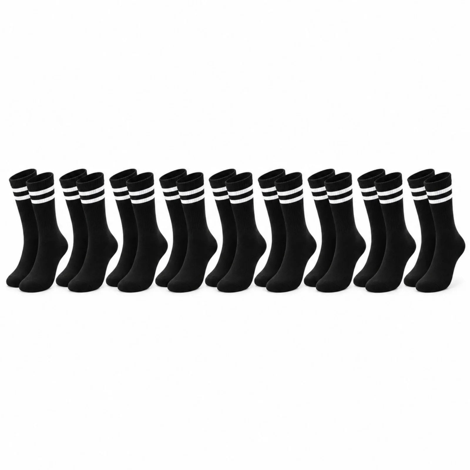 Unisex Siyah Çorap Beyaz Çizgili 9'lu Set Uzun Soket Günlük Spor Kolej Stil Rahat Kadın Erkek Çorabı — görsel 1/7