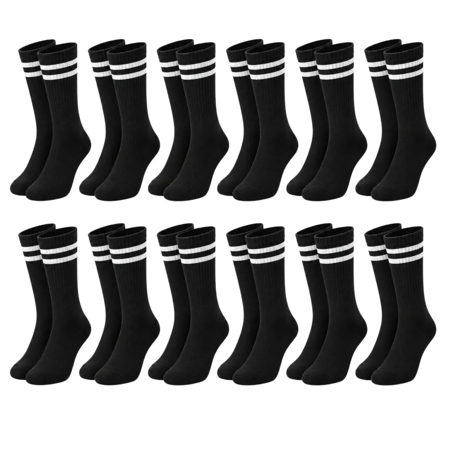 Unisex Siyah Çorap Beyaz Çizgili 12'li Set Uzun Soket Günlük Spor Kolej Stil Kadın Erkek Çorabı — görsel 1/7