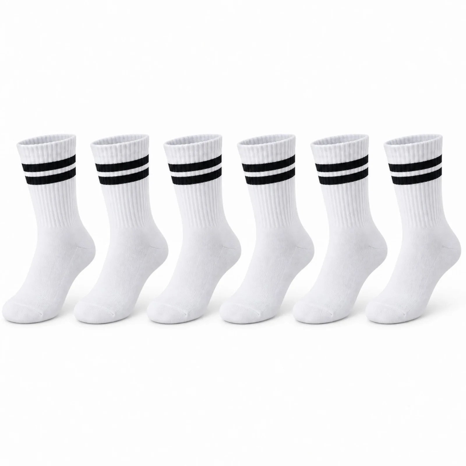 Unisex Beyaz Çorap Siyah Çizgili 6'lı Set Uzun Soket Günlük Spor Kolej Stil Rahat Kadın Erkek Çorabı — görsel 1/14