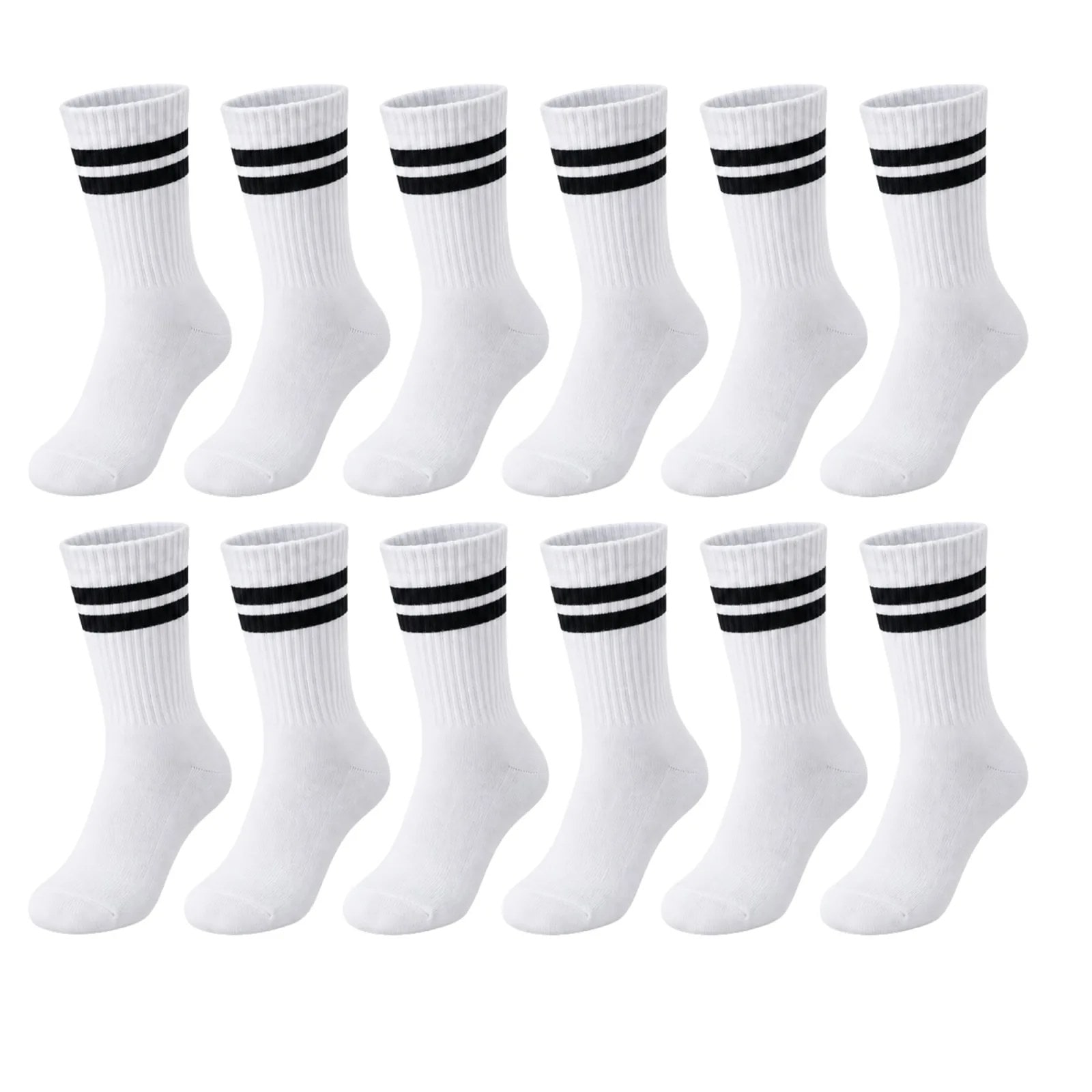Unisex Beyaz Çorap Siyah Çizgili 12'li Set Uzun Soket Günlük Spor Kolej Stil Kadın Erkek Çorabı — görsel 1/14