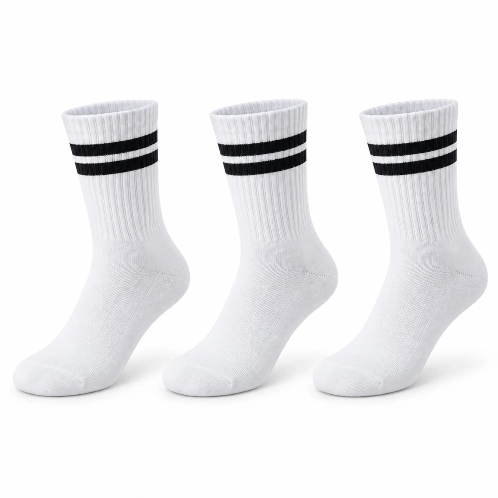 Unisex Beyaz Çorap Siyah Çizgili 3'lü Set Uzun Soket Günlük Spor Kolej Stil Rahat Kadın Erkek Çorabı — görsel 1/14