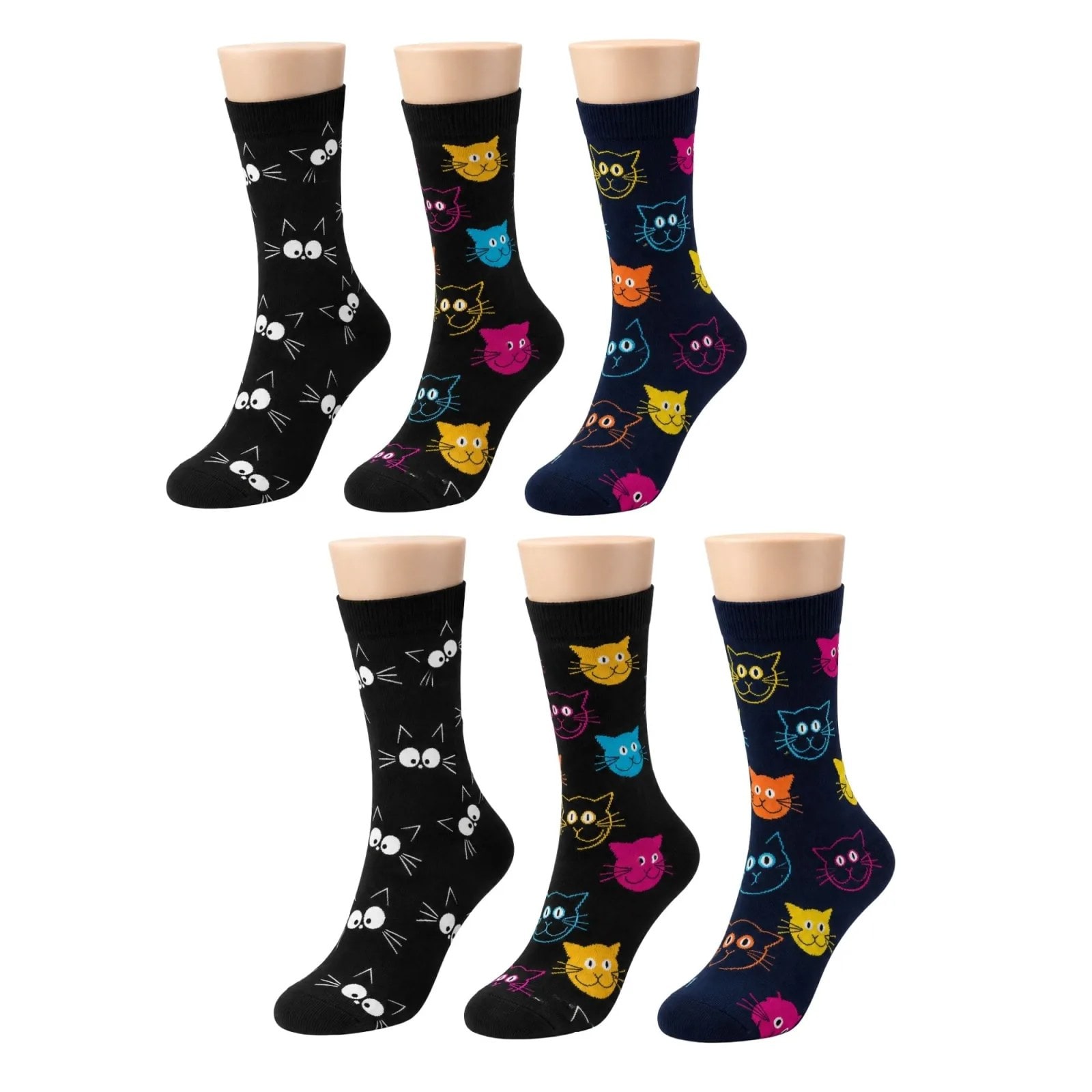 Unisex Kedi Desenli Çorap 6'lı Set Pamuklu Renkli Uzun Soket Dikişsiz Nefes Alan Rahat Günlük Çorap — görsel 1/7