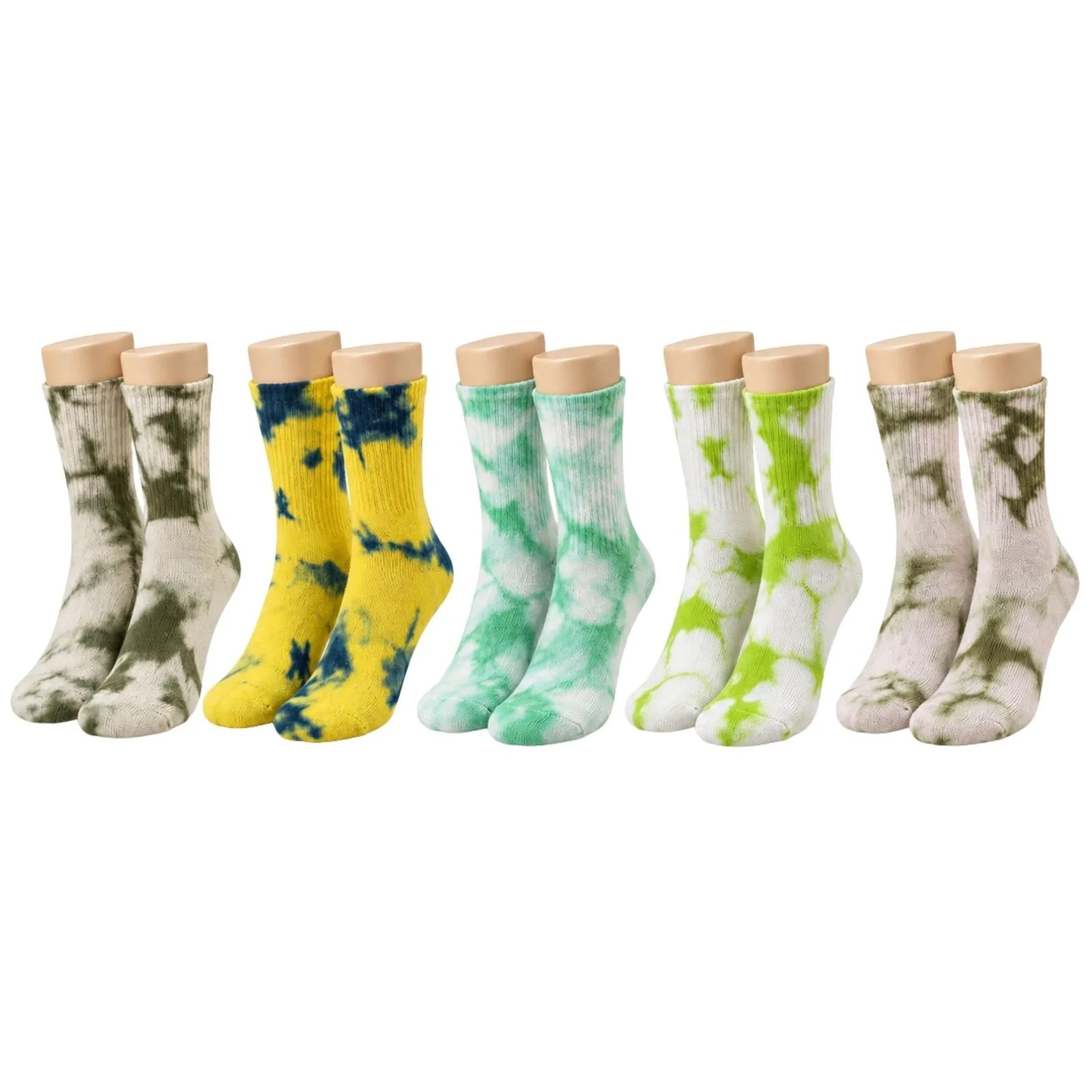 Sarı Lacivert Mint Yeşili Unisex Batik Desenli Çorap 5'li Set Pamuklu Renkli Uzun Soket Dikişsiz Nefes Alan Günlük Spor Çorabı — görsel 1/7
