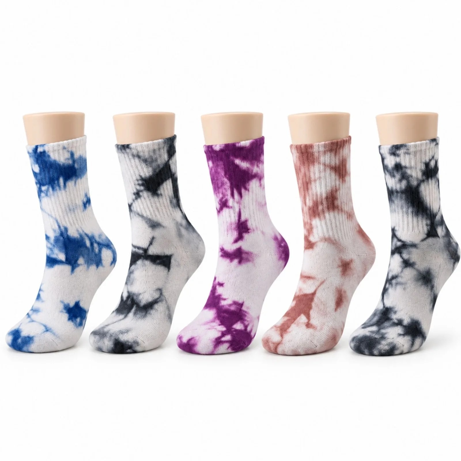 Mavi Mor Gül Kurusu Unisex Batik Desenli Çorap 5'li Set Pamuklu Renkli Uzun Soket Dikişsiz Nefes Alan Günlük Spor Çorabı — görsel 1/7