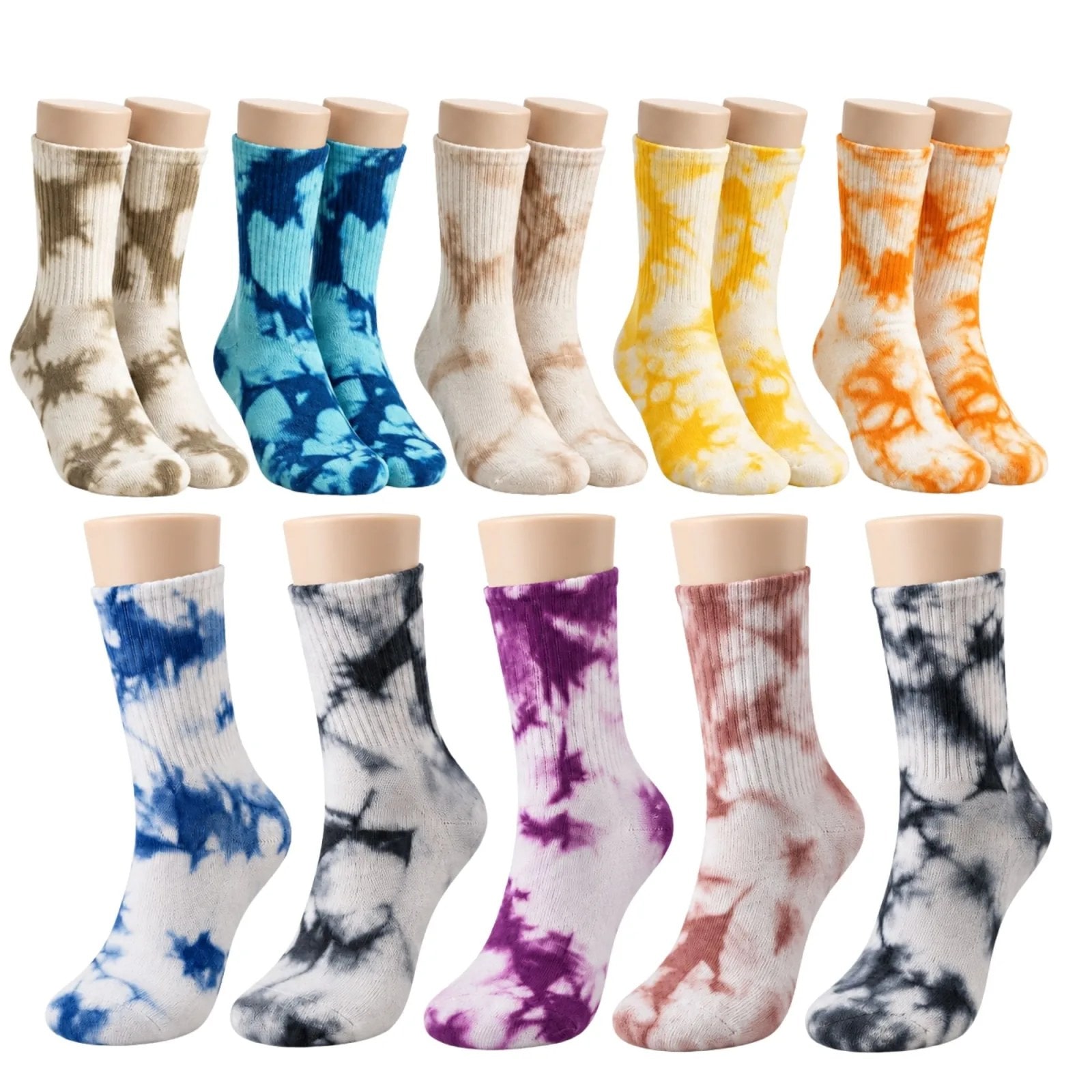 Unisex Batik Spor Çorap 10'lu Set Tie Dye Tenis Çorabı Koyu Retro Renkler Günlük Rahat Konforlu Stil — görsel 1/7