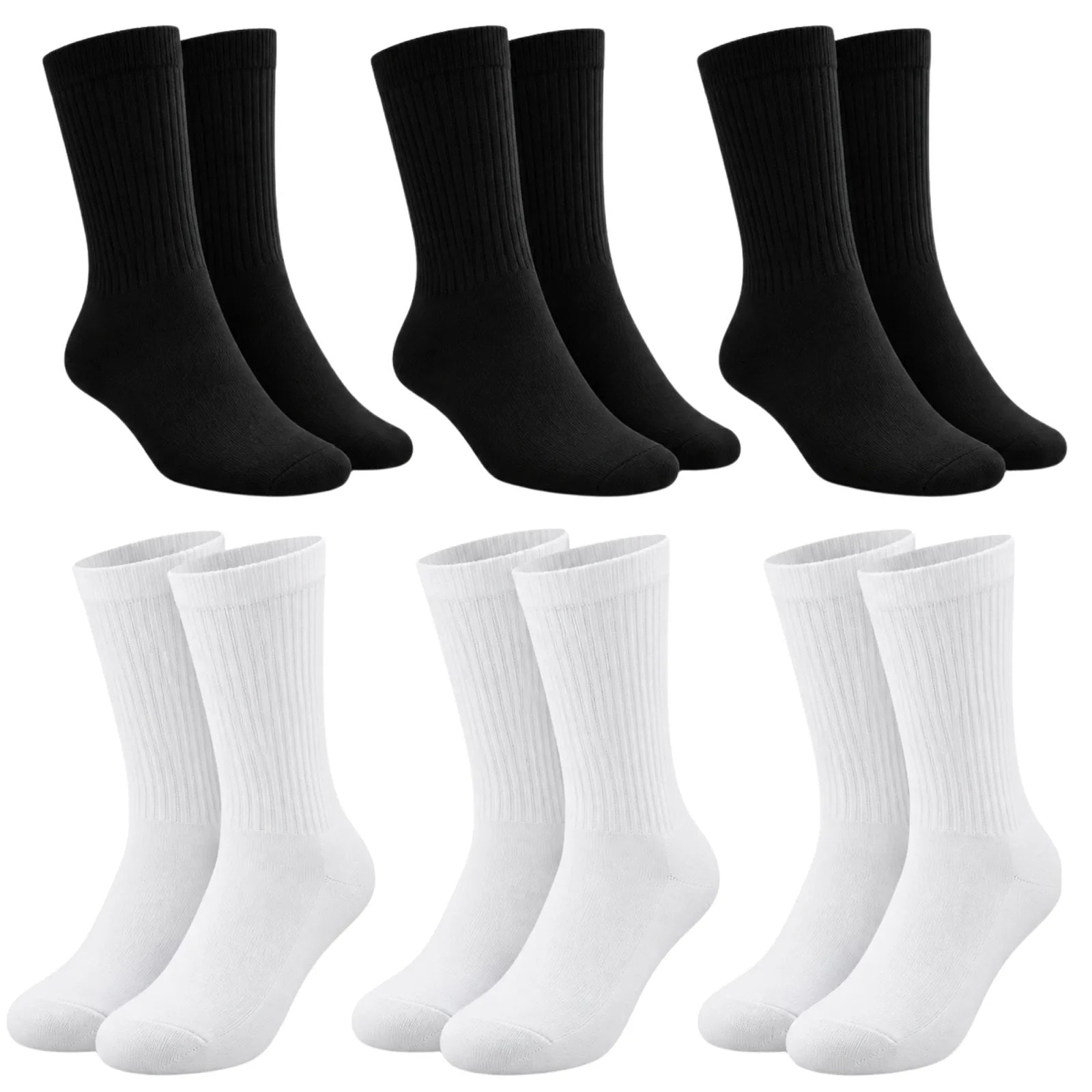 Unisex Basic Siyah Beyaz Soket Çorap 6'lı Set Kadın Erkek Spor Günlük Uzun Ribanalı Rahat Çorap Set — görsel 1/7
