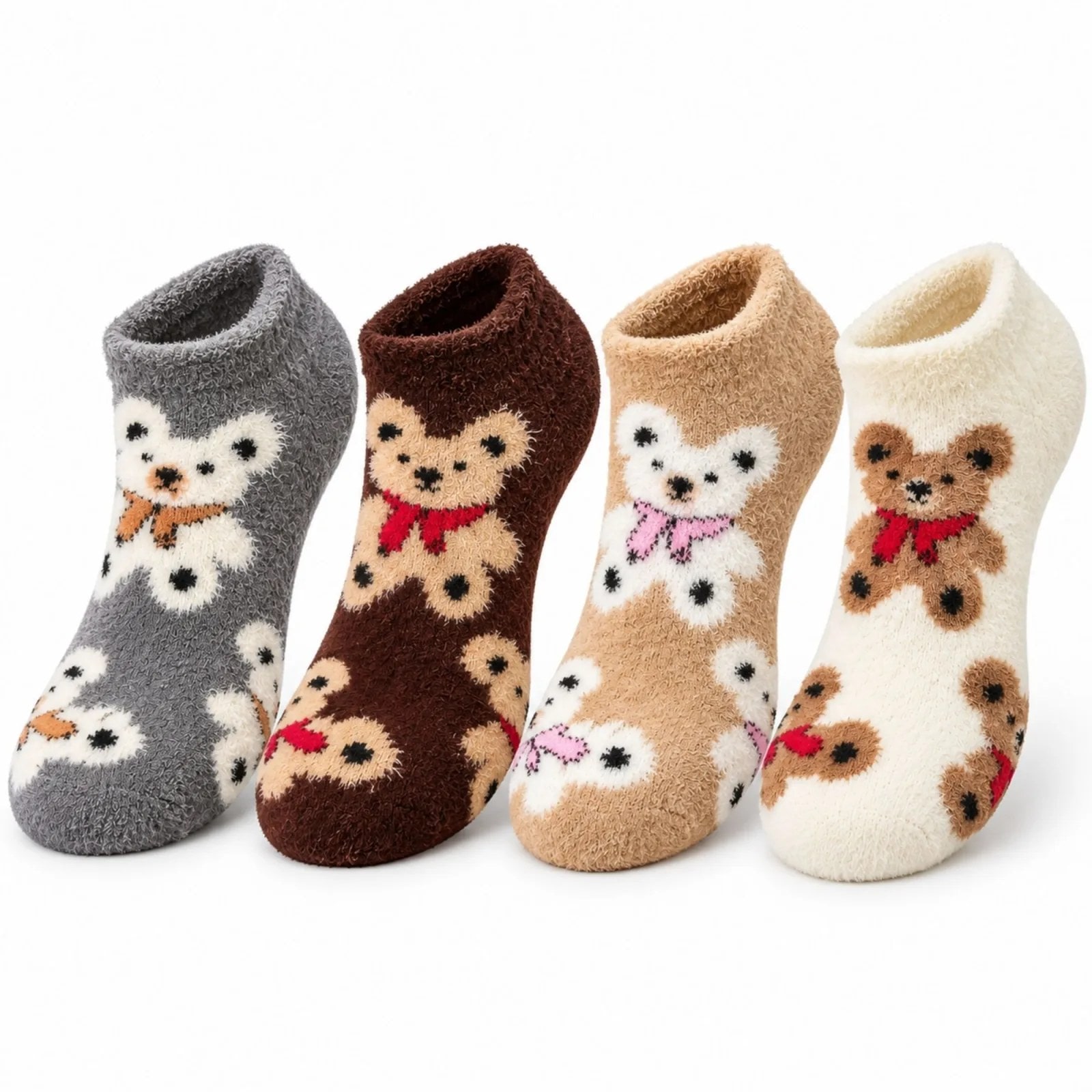 Kadın Ayıcık Desenli Yumoş Patik Çorap 4'lü Set Peluş Yumuşak Sıcak Parfümlü Kışlık Rahat Çorap Seti — görsel 1/7