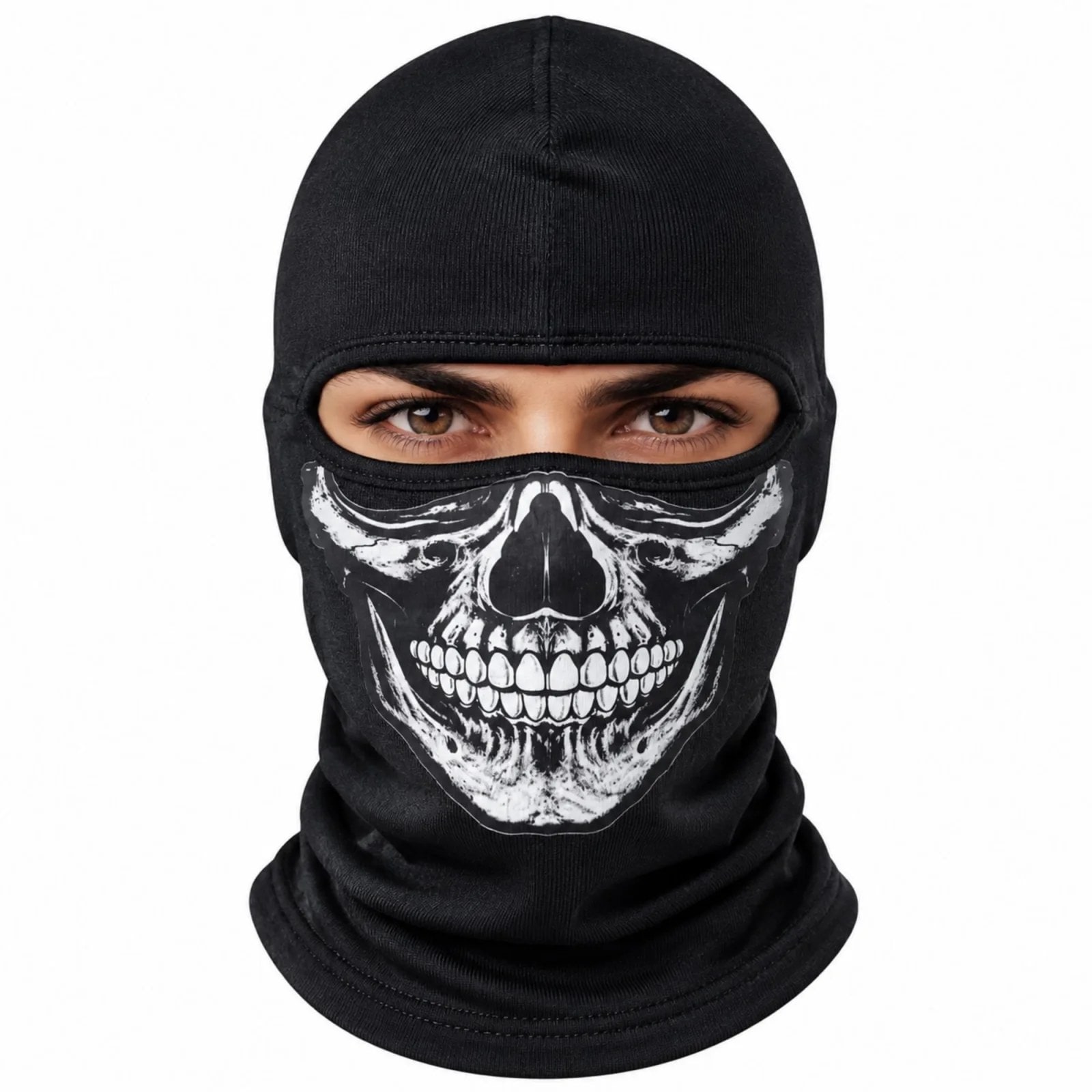 Unisex Kurukafa Desenli Balaklava Kışlık Tam Yüz Maske Nefes Alan Esnek Kask Altı Boyunluk Siyah Set — görsel 1/7