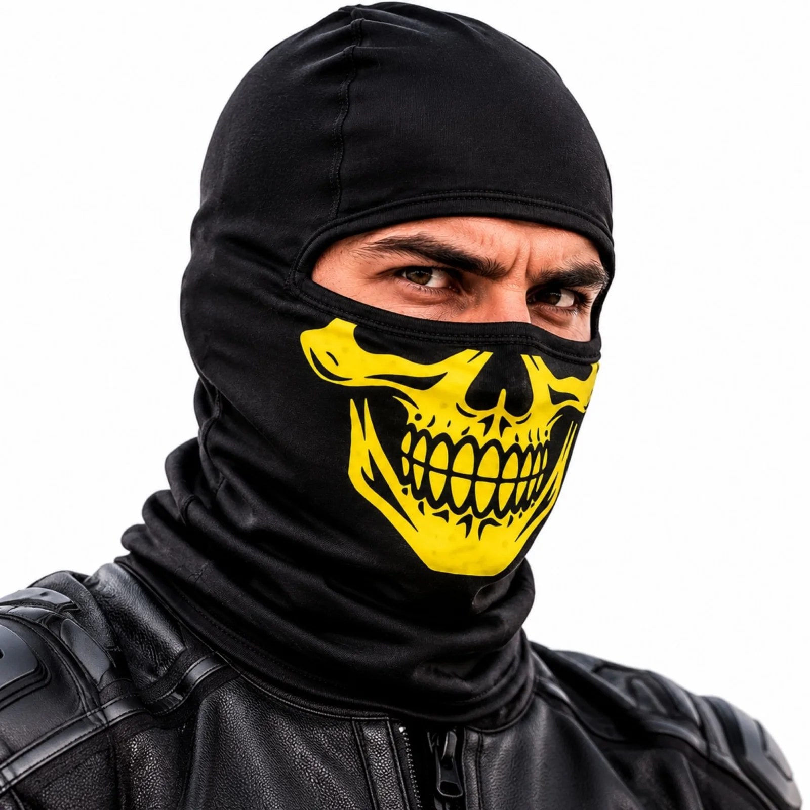 Unisex Sarı Kurukafa Desenli Balaklava Kar Maskesi | Siyah Tam Yüz Boyunluk Motosiklet Outdoor Maske — görsel 1/7