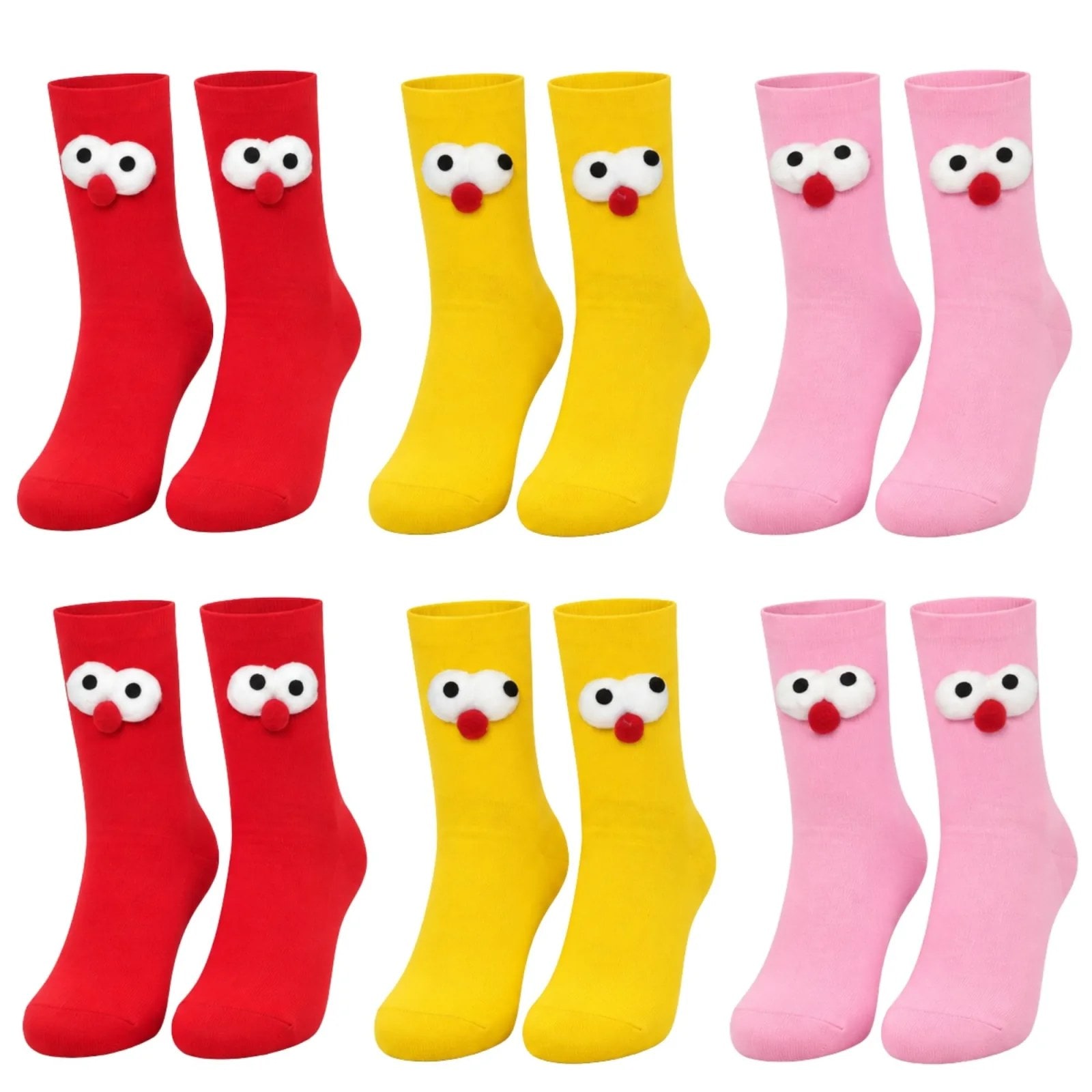 Kutulu 3d Gözlü Ponponlu Soket Çorap 6'lı Set | Kırmızı Sarı Pembe Renkli Eğlenceli Hediyelik Çorap! — görsel 1/7
