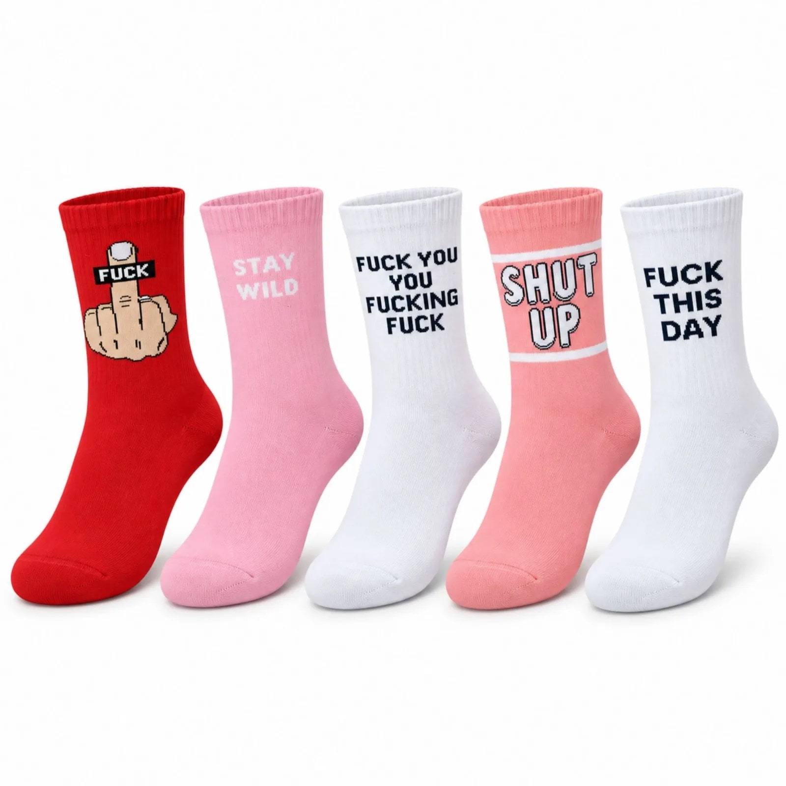 Unisex Yazılı Desenli Soket Çorap 5'li Set | Eğlenceli Sloganlı Renkli Günlük Uzun Çorap Modelleri Şık — görsel 1/7