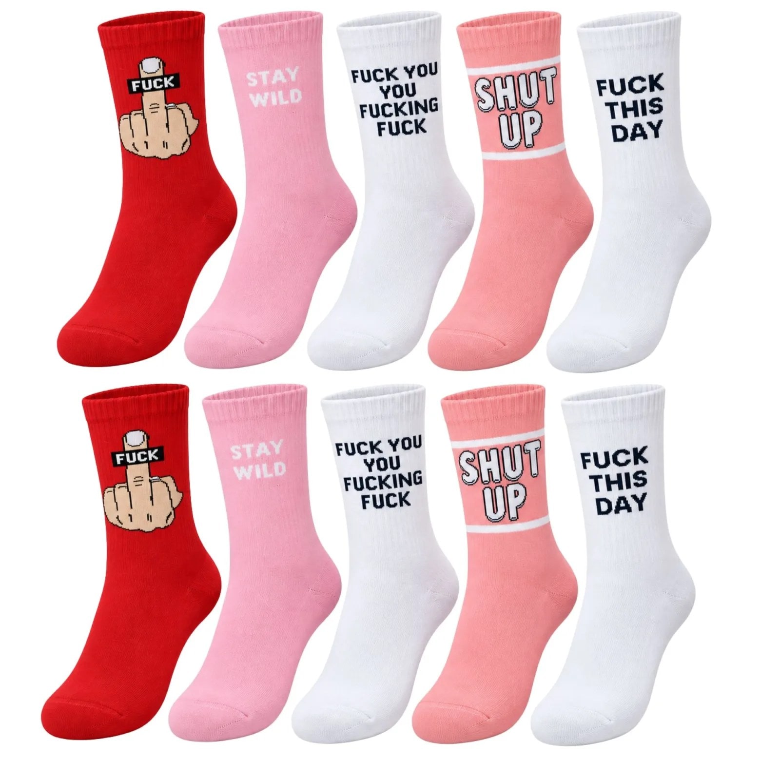 Unisex Yazılı Sloganlı Soket Çorap 10'lu Set | Eğlenceli Baskılı Renkli Günlük Spor Çorap Modelleri! — görsel 1/7