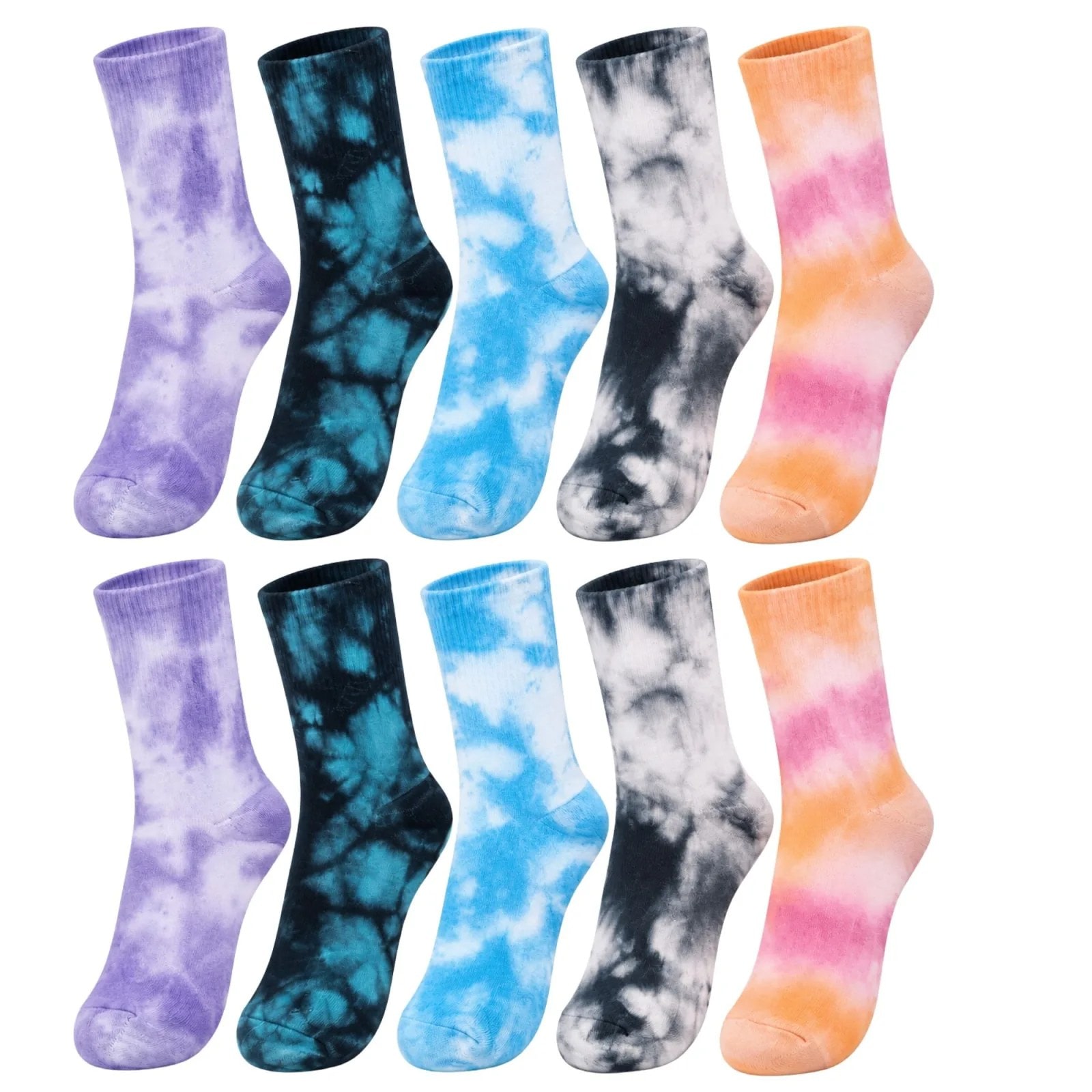 Unisex Batik Desenli Soket Çorap 10'lu Set | Renkli Tie Dye Günlük Spor Sneaker Çorabı Modern Stili! — görsel 1/7