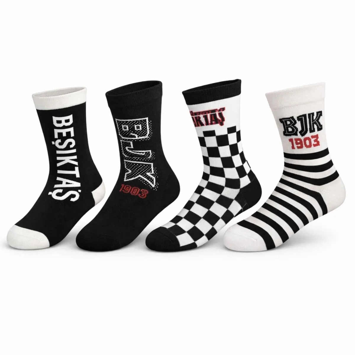Beşiktaş Lisanslı Çocuk Çorabı 4’lü Set – Siyah Beyaz Bjk Taraftar Spor Çorabı, 19-34 Numara — görsel 1/7
