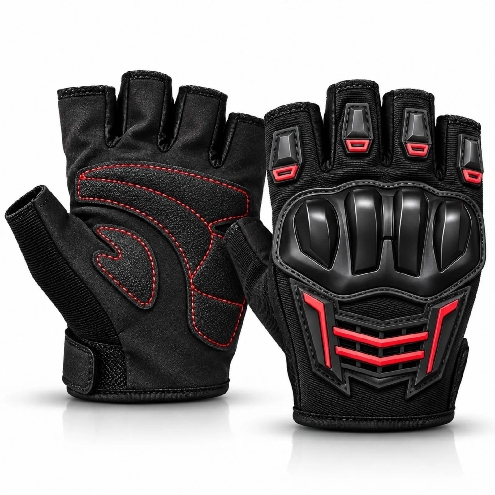 Unisex Yarım Parmak Motosiklet Eldiveni | 3D Knuckle Panelli Kaydırmaz Avuç İçi Ayarlı Bilek Bantlı — görsel 1/18