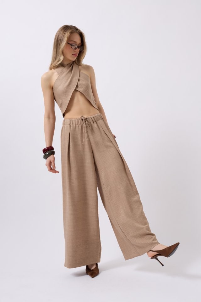 Düşük Bel Oversize Keten Pantolon