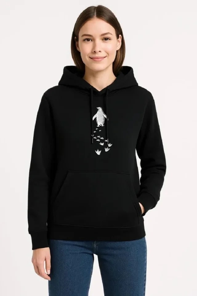 Nihilist Penguen Temalı Oversize Kapüşonlu Sweatshirt - Siyah